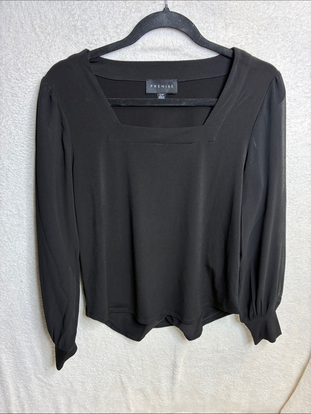 Premise Black Square-Neck Long Sleeve Blouse